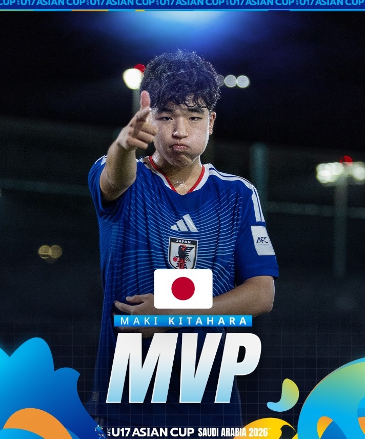 北原槙包攬U17亞洲杯金靴+MVP，兩戰(zhàn)中國均破門